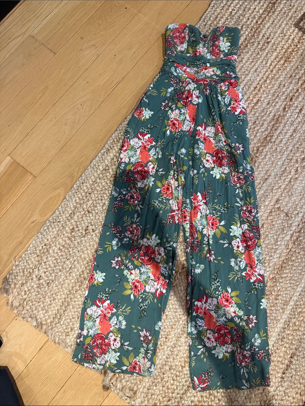 Strapless Green Floral Jumpsuit